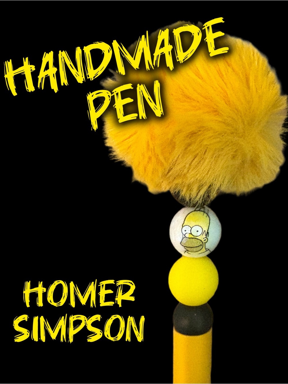 Handmade Homer Simpson Yellow Pom Pom Beaded Pen - The Simpsons